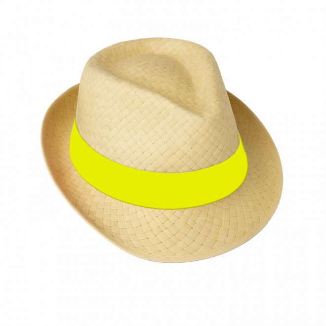 CHAPEAU PAILLE EU PERSONNALISABLE 'BRAZ KIDS' - paille claire/jaune fluo