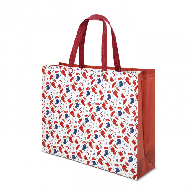 SAC SHOPPING NOEL LAMINE PERSONNALISABLE 'ELENAX' - rouge/blanc