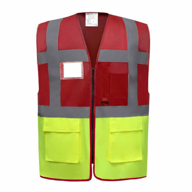 GILET SECURITE PERSONNALISABLE 'BERLIN RPET' - rouge/jaune