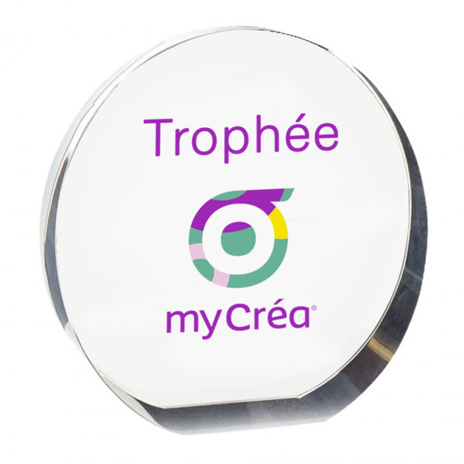 TROPHÉE PUBLICITAIRE ROND 'AWARD' QUADRICHROMIE - verre transparent