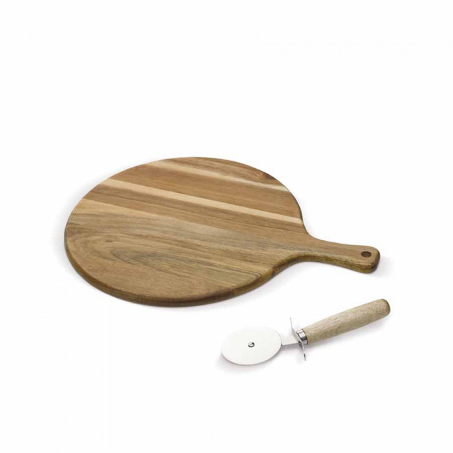 PLANCHE À PIZZA PERSONNALISABLE AVEC ROULETTE 'FUGA' - bois