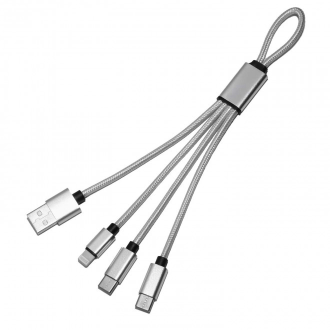 CABLE 4 EN 1 RECYCLE PERSONNALISABLE 'AFFIO' - gris