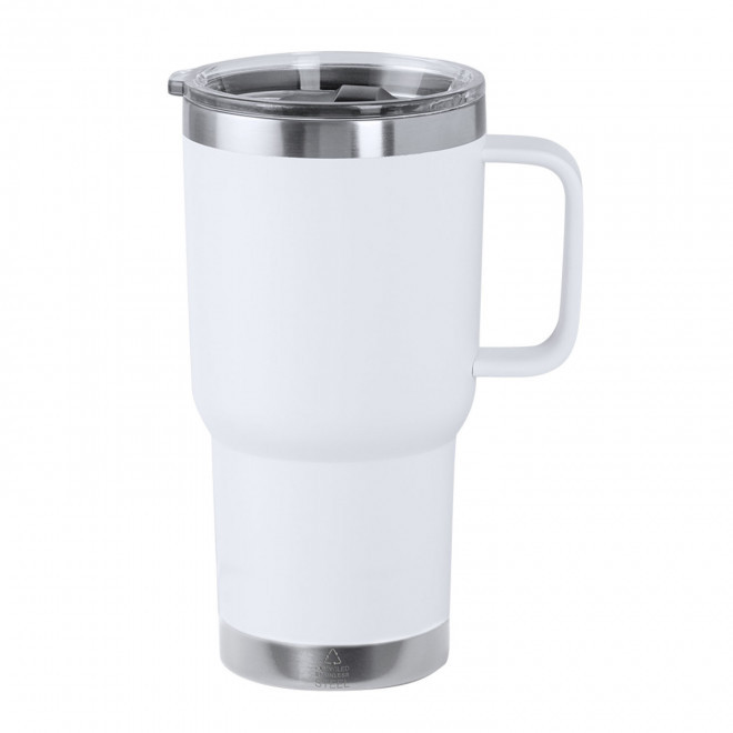 MUG ISOTHERME PERSONNALISABLE 600ML 'TENDENZA POIGNEE' - blanc
