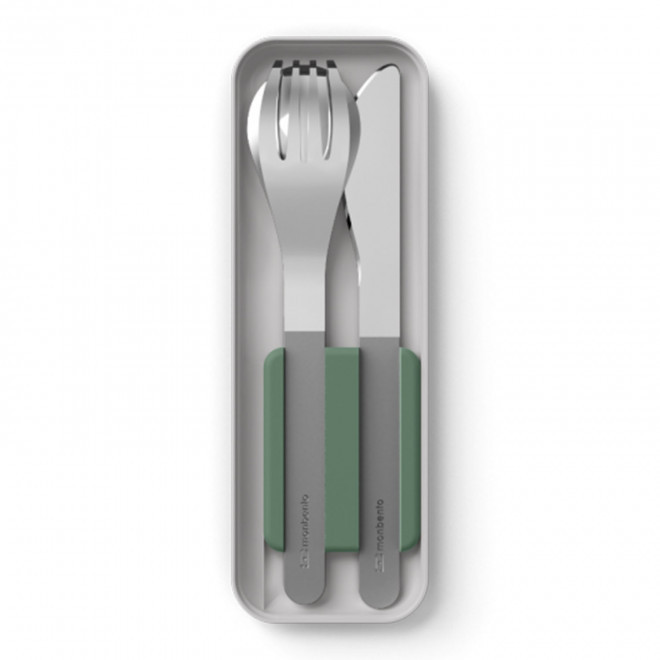 SET PERSONNALISABLE DE COUVERTS EN INOX 'SLIM BOX' - gris vert