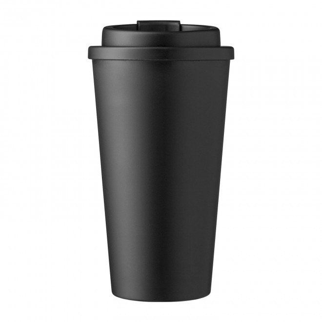 MUG DOUBLE PAROI PERSONNALISE PLASTIQUE 475ML 'BUKZ' - noir