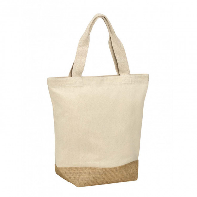 SAC COTON PERSONNALISABLE ET JUTE ZIPPE ET POCHE 'MELBOU' - naturel