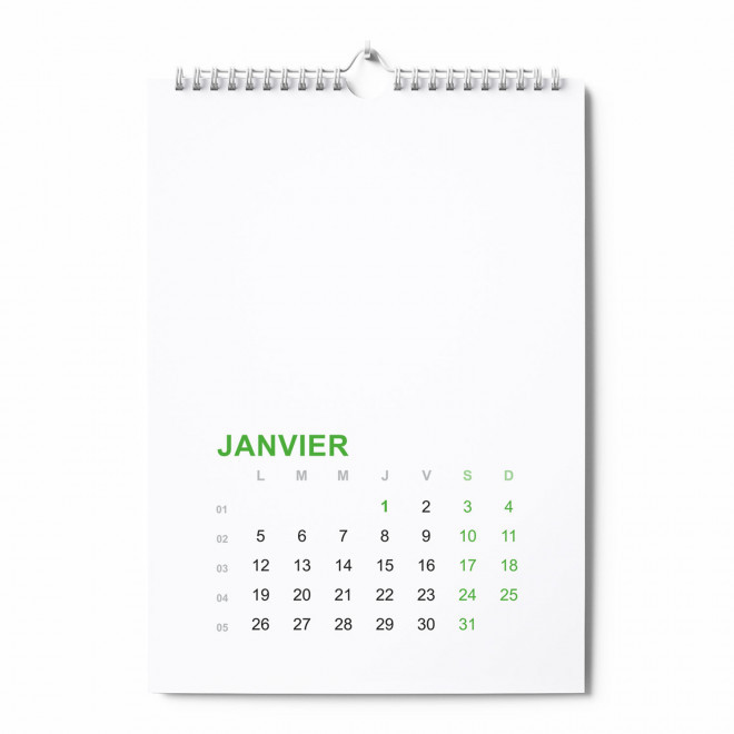 CALENDRIER MURAL SPIRALES RECYCLE PERSONNALISABLE 'ALMANI' - vert