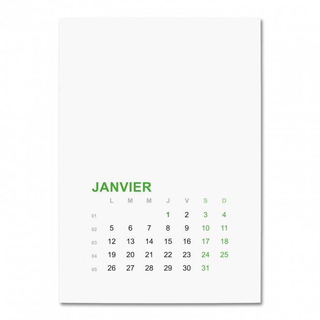 CALENDRIER MURAL ENCOLLE PERSONNALISABLE 'ALMANA' - vert