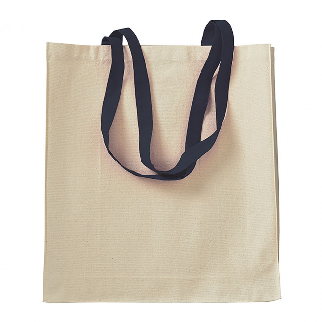 SAC SHOPPING PERSONNALISÉ EN COTON NATUREL AVEC SOUFFLET 'TERESA' 220 GR/M² - bleu foncé