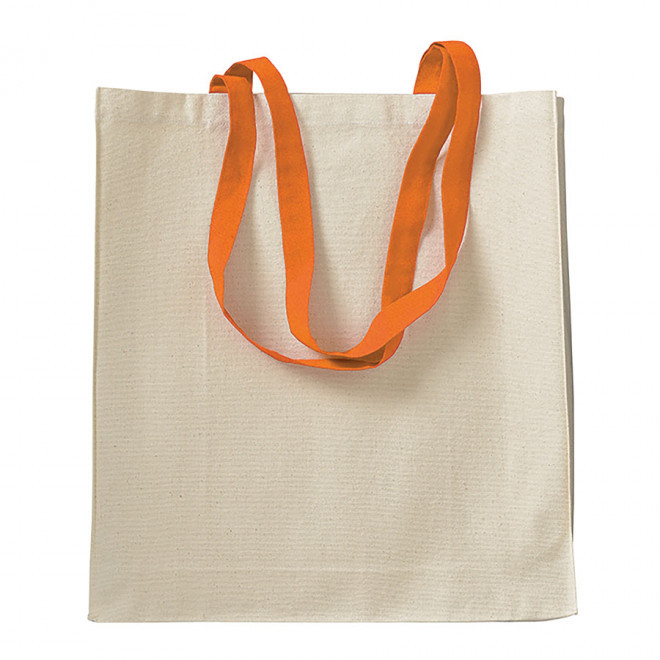 SAC SHOPPING PERSONNALISÉ EN COTON NATUREL AVEC SOUFFLET 'TERESA' 220 GR/M² - orange