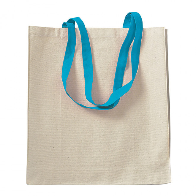 SAC SHOPPING PERSONNALISÉ EN COTON NATUREL AVEC SOUFFLET 'TERESA' 220 GR/M² - bleu clair