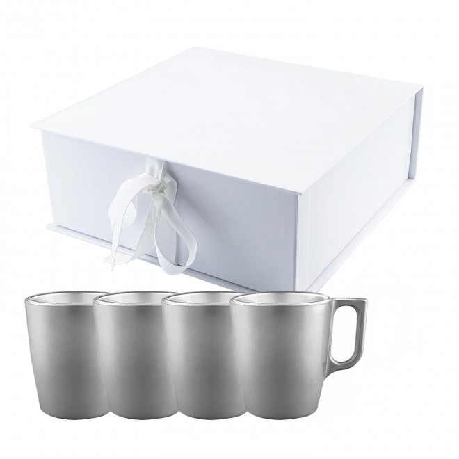 COFFRET 4 MUGS EN VERRE MIF 250ML PERSONNALISABLE 'FLASHY' - argenté