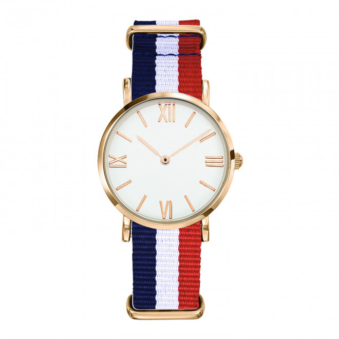 MONTRE FEMME PERSONNALISABLE 'AXELLE' - doré/bleu/blanc/rouge