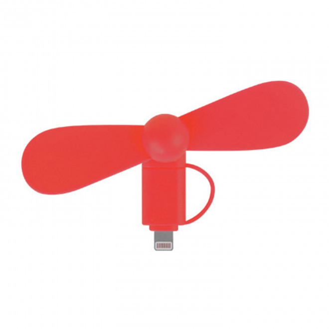 VENTILATEUR 2 EN 1 AVEC EMBOÛT LIGHTNING ET MICRO-USB 'NOROIT' - rouge
