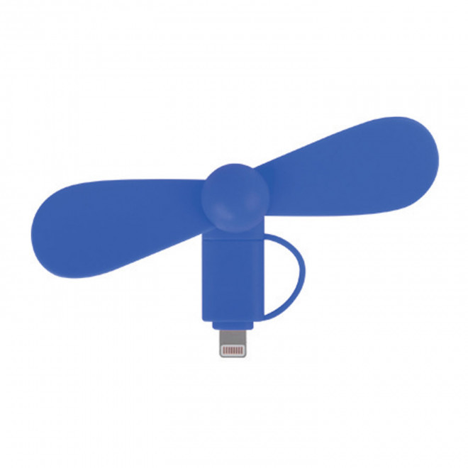 VENTILATEUR 2 EN 1 AVEC EMBOÛT LIGHTNING ET MICRO-USB 'NOROIT' - bleu foncé