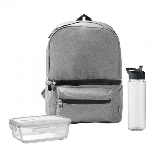 SET LUNCHBOX PUBLICITAIRE SAC ET BOUTEIILE 'LUNCHRY' - gris/noir