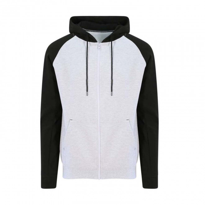SWEAT CAPUCHE MIXTE PERSONNALISABLE 'VARSITA ZIPPE' - gris clair/noir