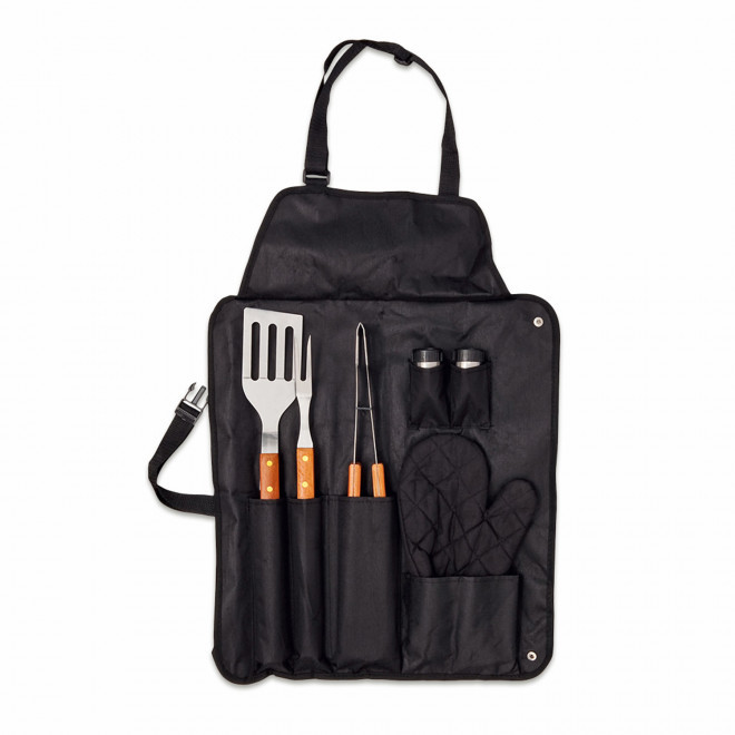 TABLIER BARBECUE AVEC 7 USTENSILES PERSONNALISABLE 'TED' - noir