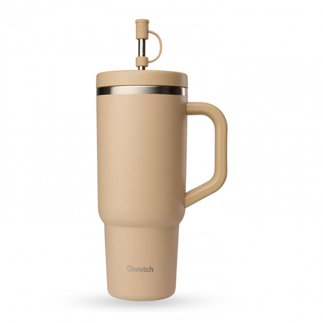 MUG ISOTHERME AVEC POIGNEE QWETCH® PERSONNALISABLE 'TRAVEL CUP' - lin