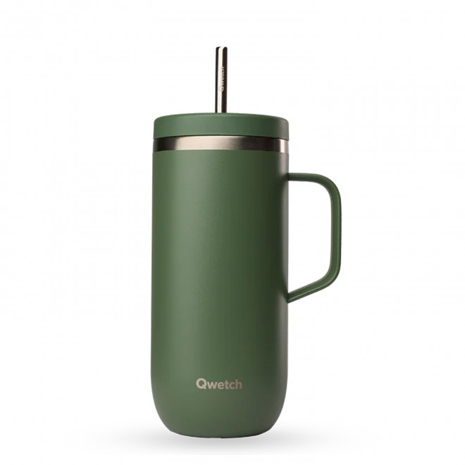MUG ISOTHERME 600ML QWETCH® PERSONNALISE 'COLD CUP POIGNEE' - kaki