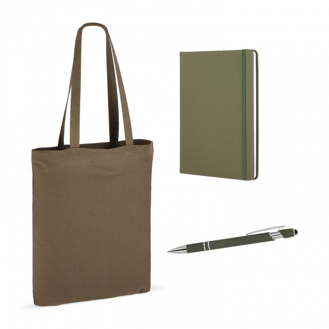 SET SAC CARNET ET STYLO PERSONNALISABLE 'BUSY' - vert kaki