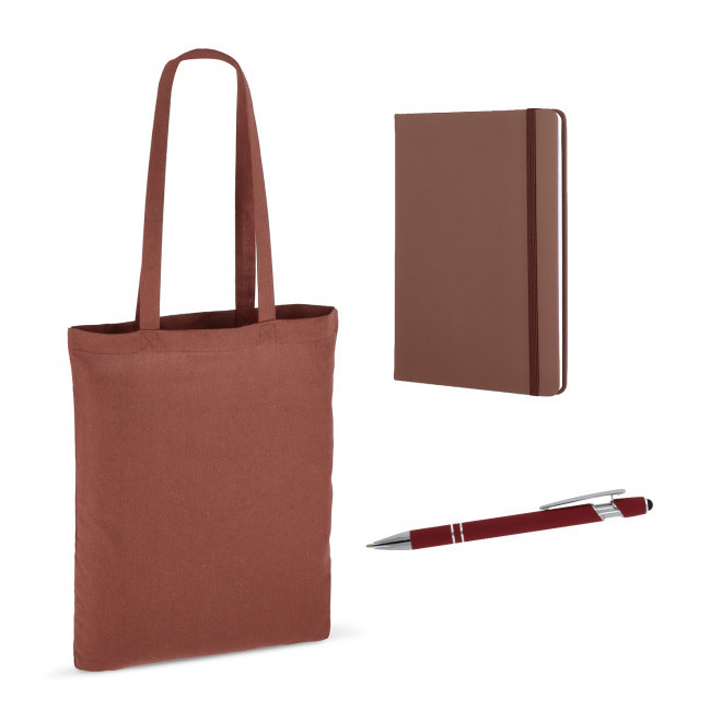 SET SAC CARNET ET STYLO PERSONNALISABLE 'BUSY' - marron