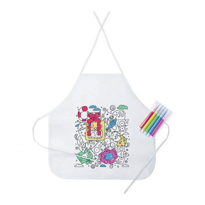 TABLIER A COLORIER PUBLICITAIRE AVEC 5 FEUTRES 'ALIZÉE' - blanc