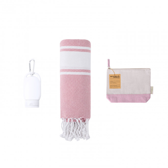 SET PUBLICITAIRE TROUSSE ET ACCESSOIRES ETE 'BRONDZ' - fuchsia/blanc