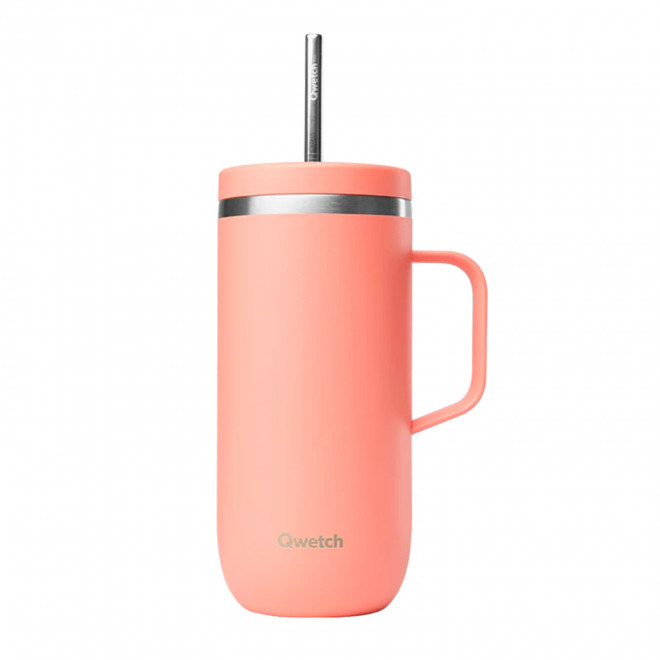 MUG ISOTHERME 600ML QWETCH® PERSONNALISE 'COLD CUP POIGNEE' - pêche