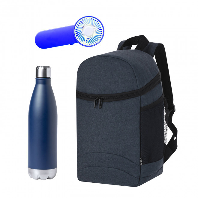 SET SAC BOUTEILLE ET VENTILATEUR PERSONNALISABLE 'PRAUTEC' - bleu