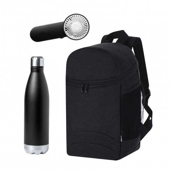 SET SAC BOUTEILLE ET VENTILATEUR PERSONNALISABLE 'PRAUTEC' - noir