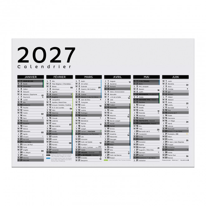 CALENDRIER BANCAIRE CARTON BLANC MURAL PUBLICITAIRE 'ASTERO'  - noir