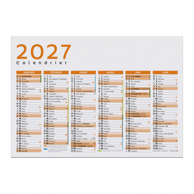 CALENDRIER BANCAIRE CARTON BLANC MURAL PUBLICITAIRE 'ASTERO'  - orange