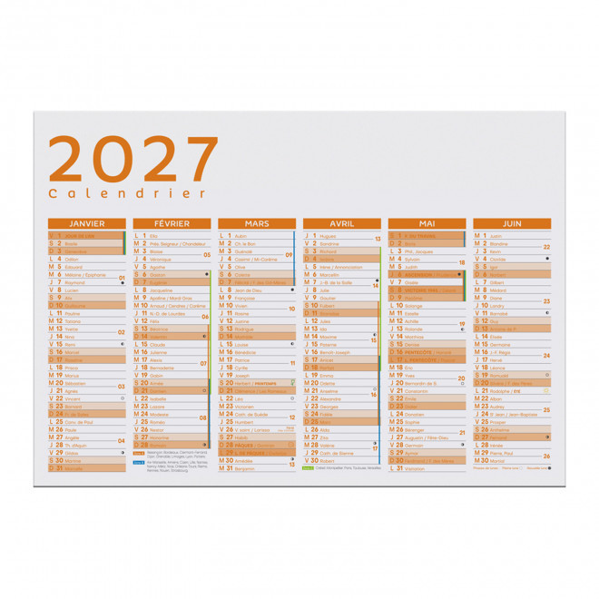CALENDRIER BANCAIRE COUCHÉ BRILLANT MURAL PUBLICITAIRE 'ASTERO'  - orange