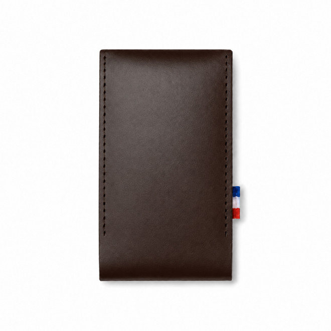 ETUI AVEC MIROIR CUIR RECYCLE PERSONNALISABLE 'FABY' - chocolat
