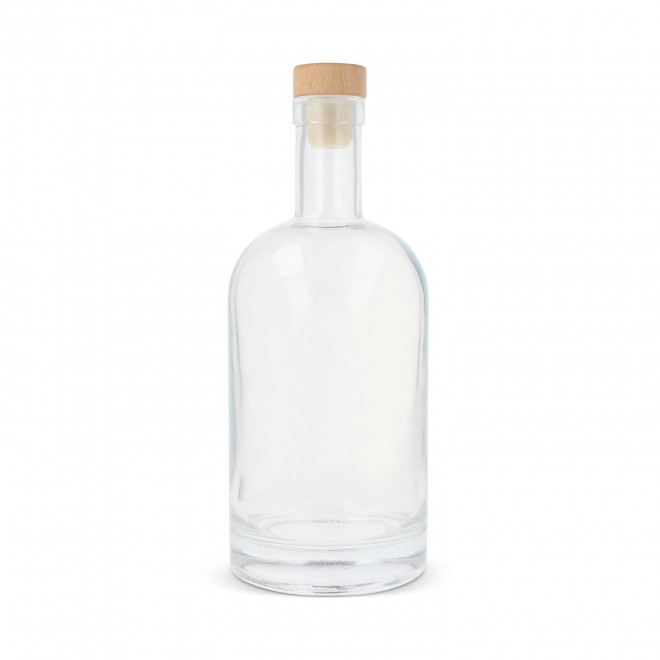 CARAFE PUBLICITAIRE EN VERRE BOUCHON BOIS 750ML 'POUPOI' - transparent