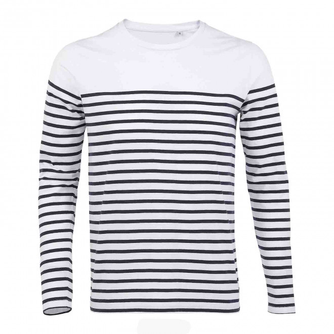 TEE-SHIRT PERSONNALISÉ RAYÉ HOMME 'MATELOT' - blanc/bleu marine