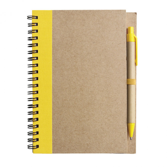 CARNET À SPIRALE PERSONNALISÉ LIGNÉ AVEC STYLO RECYCLÉS 'RAMSES' - jaune