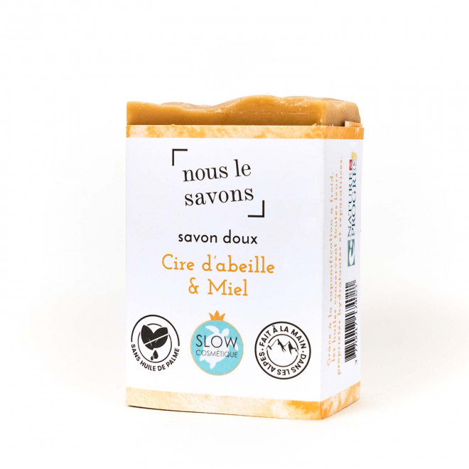 SAVON DOUX BIO 100G PERSONNALISE 'MOUSSING' - Cire d'abeille et miel