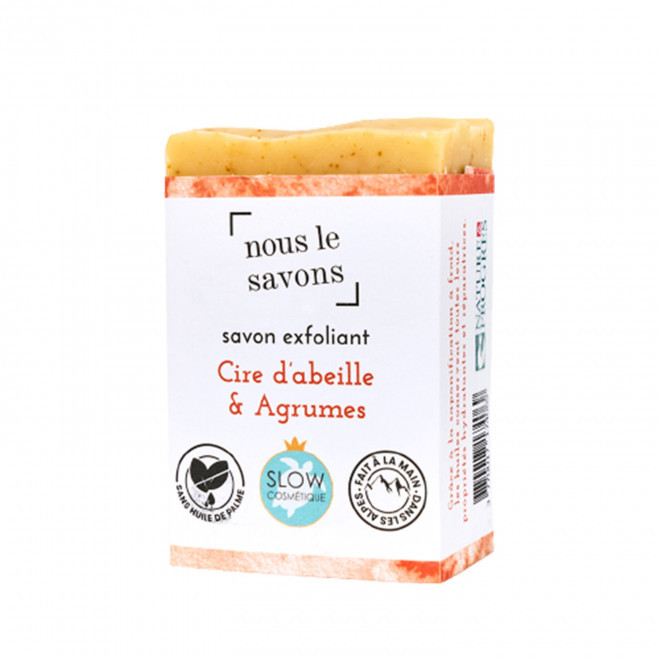 SAVON EXFOLIANT BIO 100G PERSONNALISABLE 'MOUSSING' - cire d'abeille et agrumes