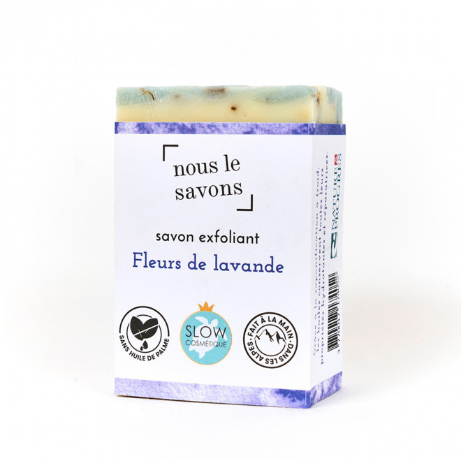 SAVON EXFOLIANT BIO 100G PERSONNALISABLE 'MOUSSING' - fleurs de lavande