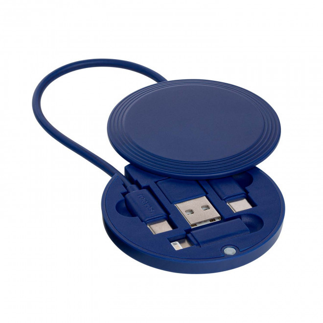 CABLE DE CHARGE 4 EN 1 PERSONNALISE 'RONDINA' - bleu fonce