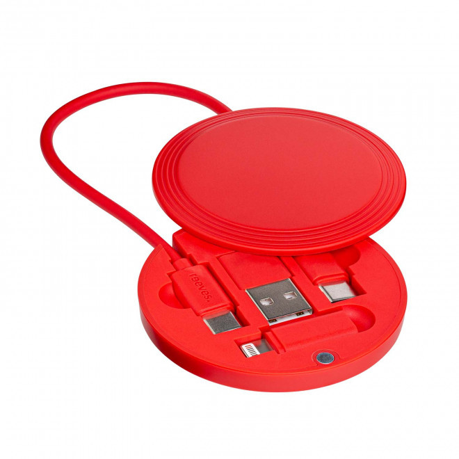 CABLE DE CHARGE 4 EN 1 PERSONNALISE 'RONDINA' - rouge