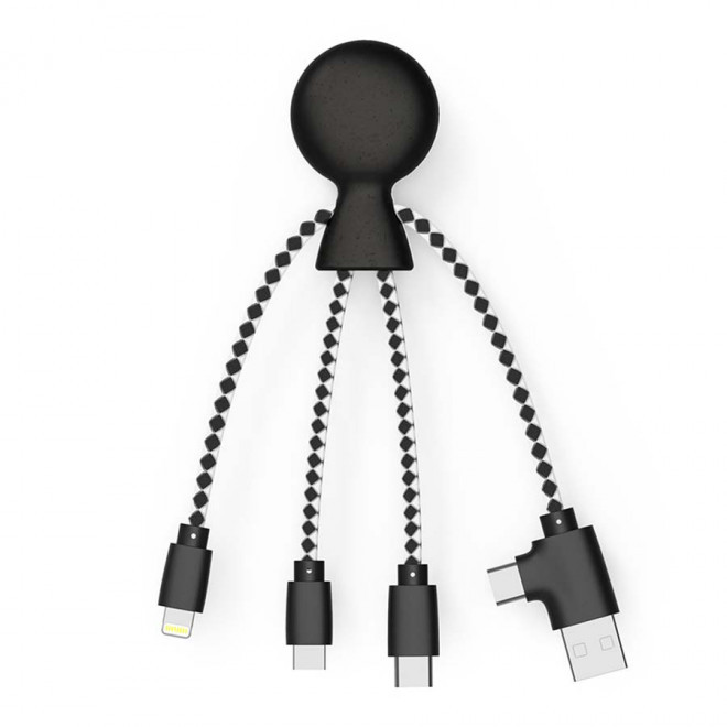 CÂBLE DE CHARGE PUBLICITAIRE MULTI-CONNECTEURS XOOPAR® 'MR BIO' - noir