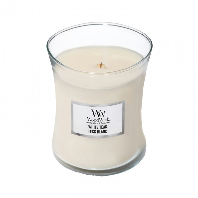 BOUGIE PARFUMEE MECHE BOIS  'WOODWICK' - teck blanc