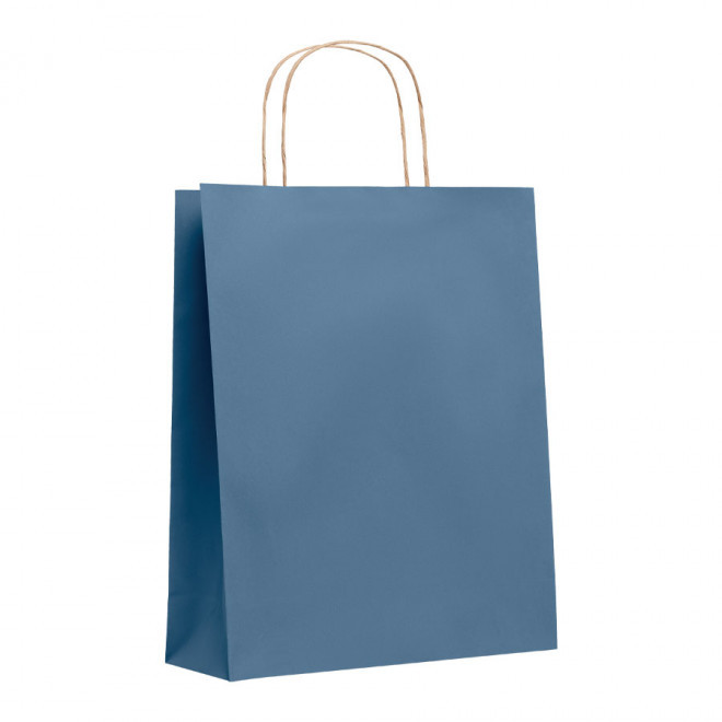 SAC PAPIER KRAFT PROMOTIONNEL ANSES TORSADEES 'HONDURO' 25X32X11 CM 90 GR/M² - bleu