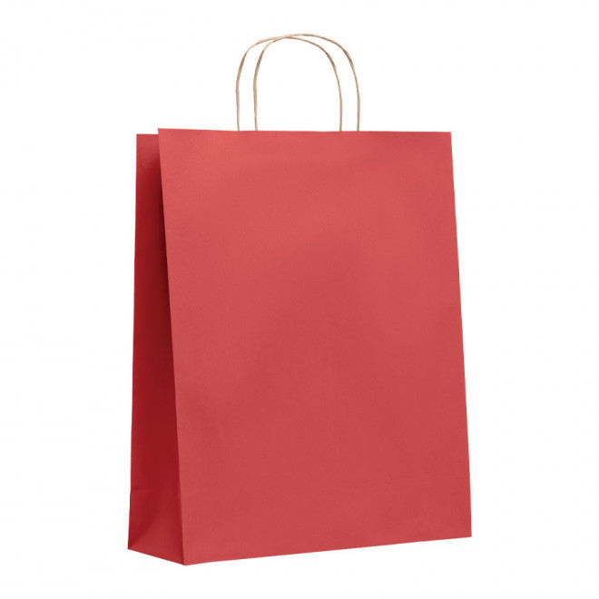 SAC PAPIER KRAFT PUBLICITAIRE ANSES TORSADEES 'HONDURO' 32X40X12 CM 90 GR/M² - rouge