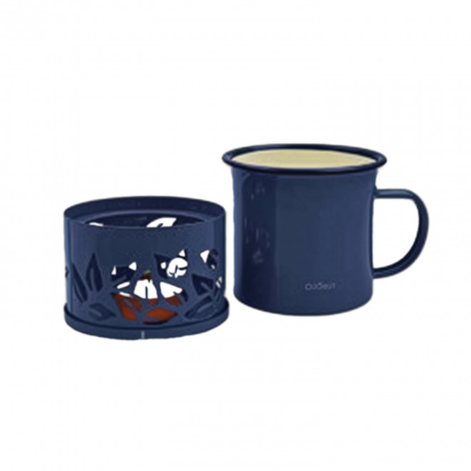 MUG EMAILLE PERSONNALISABLE SUPPORT CHAUFFANT 'COOKUT' - bleu marine