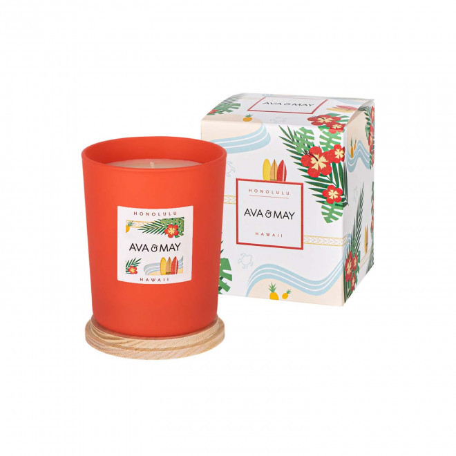 BOUGIE PARFUMEE VERRE ET BAMBOU PERSONNALISABLE 'AVA MAY' - hawaï