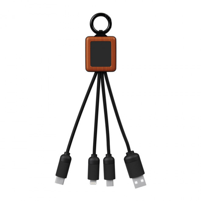 CÂBLE DE CHARGE 3 EN 1 SCX® PERSONNALISÉ AVEC LOGO LUMINEUX 'ANAT WOOD' - noir/blanc